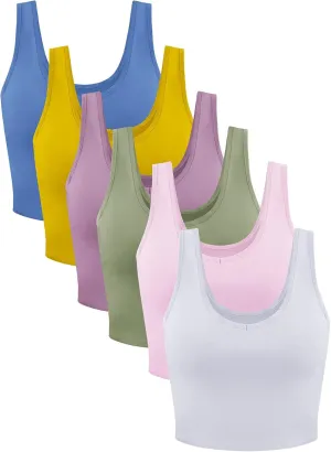 6 Pieces Women Basic Crop Tank Tops Sleeveless Sports Crop Top