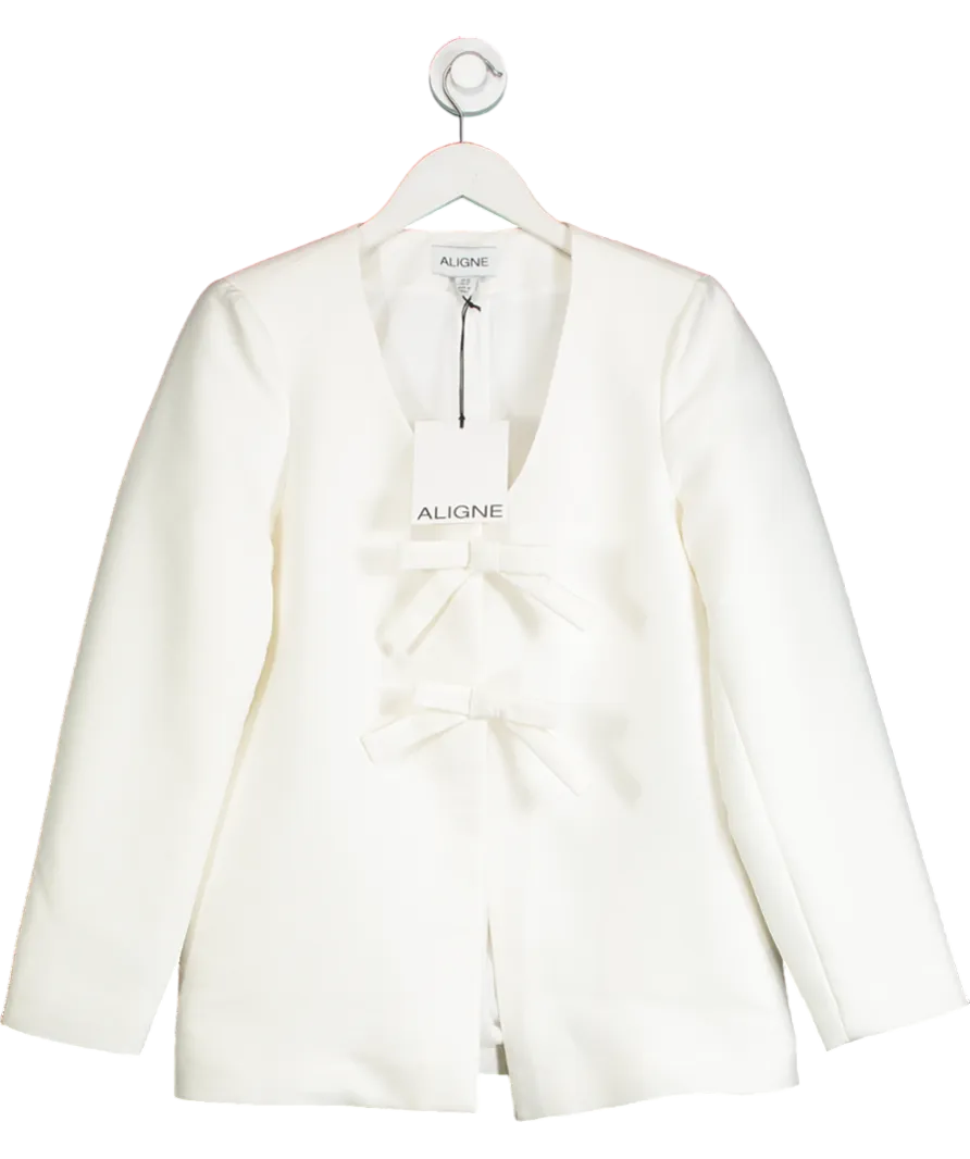 Aligne Cream Beau Tie Up Satin Blazer UK 10