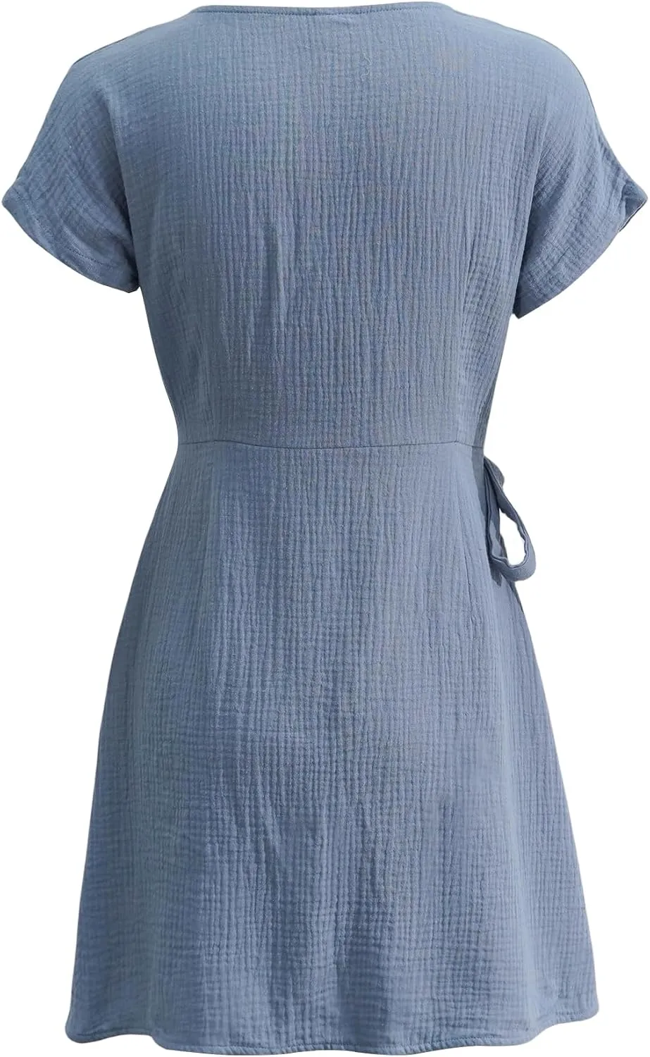 Amazhiyu Womens Cotton Gauze Summer Casual Short Sleeve V Neck Wrap Mini Dress