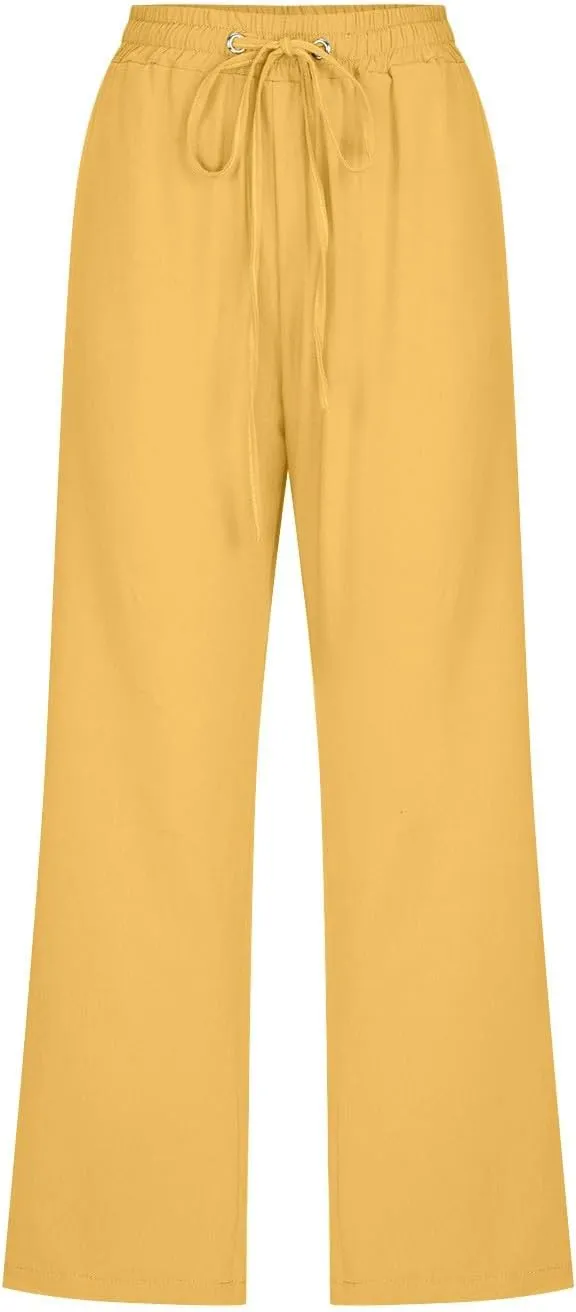 Capris Pants for Women Linen Casual Summer 2025 Wide Leg Loose Elastic Cropped Trouser Lounge Palazzo Pant
