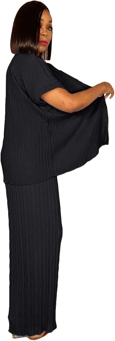 Casual Two Piece Set for Women - Button Down Shirt and Wide Leg Pants Matching Set Tracksuits