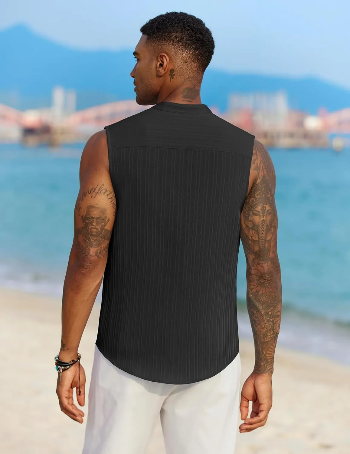 COOFANDY Mens Sleeveless Summer Shirts Beach Tank Tops Button Up Textured Tank Shirt for Vacation