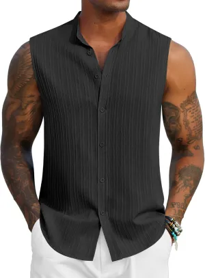 COOFANDY Mens Sleeveless Summer Shirts Beach Tank Tops Button Up Textured Tank Shirt for Vacation
