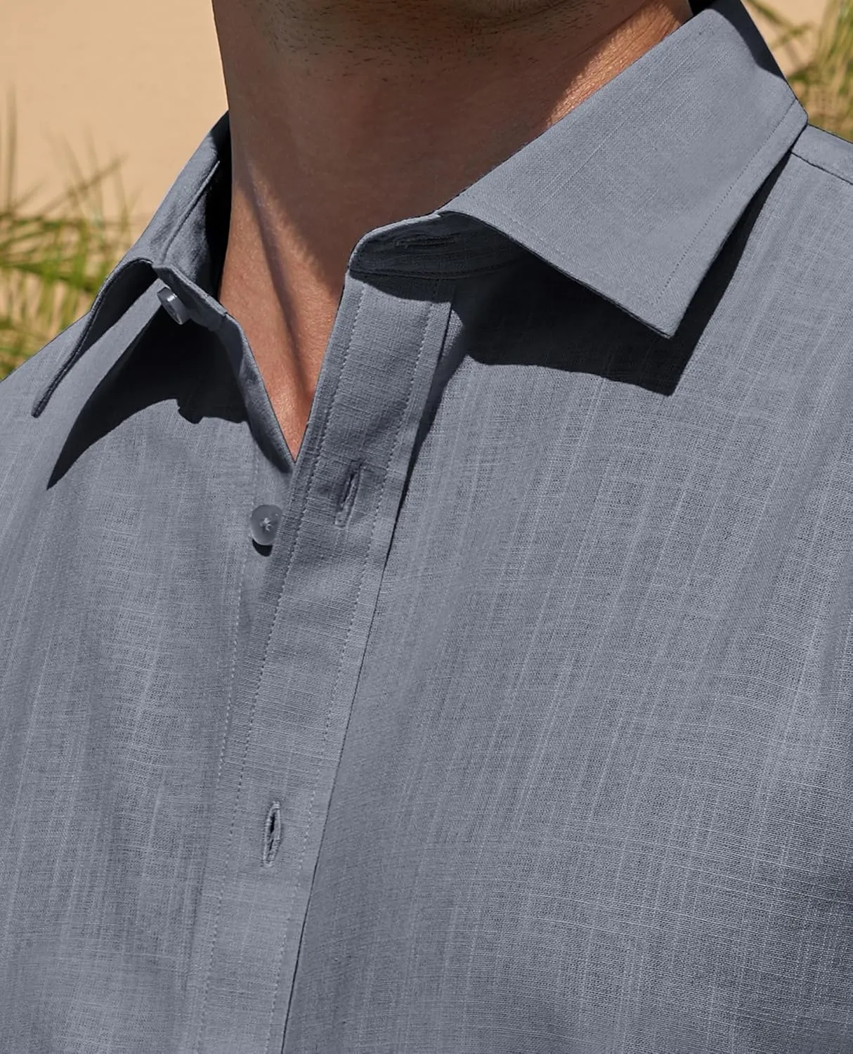 DEMEANOR Linen Shirts for Men Short Sleeve Button Down Shirts Summer Beach Casual Linen Button Up Shirt Vacation Wedding