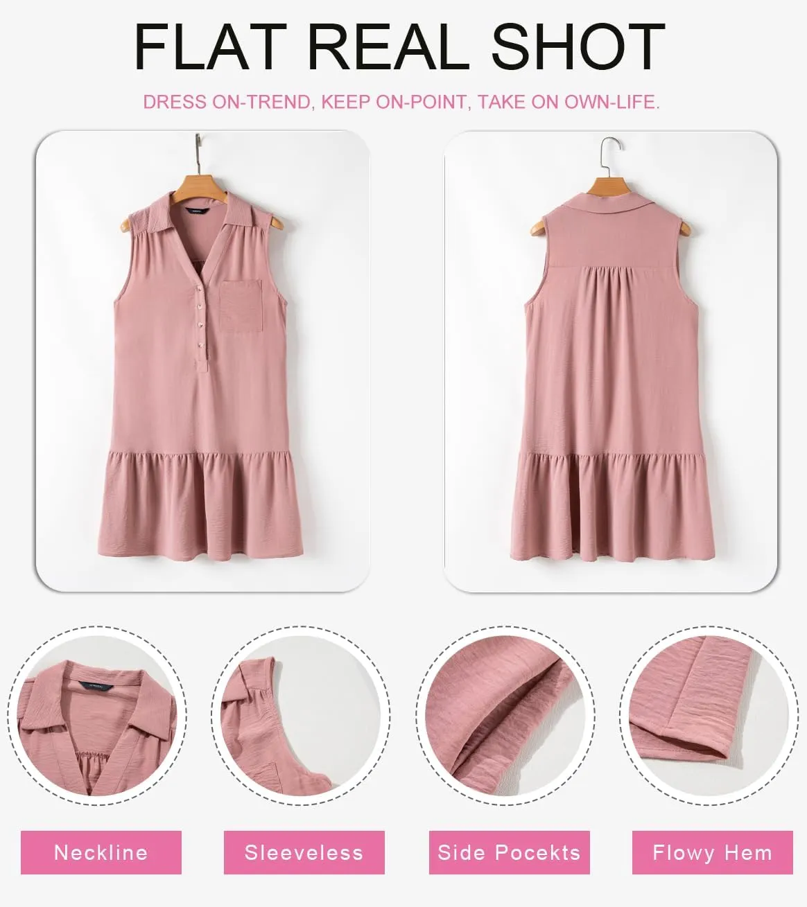 Dokotoo Womens Dresses 2025 Spring Summer V-Neck Button Up Sleeveless Mini Sundress Tank Dresses with Pockets