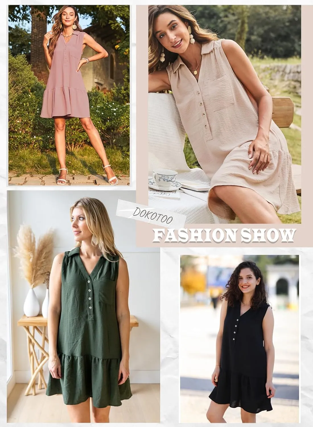 Dokotoo Womens Dresses 2025 Spring Summer V-Neck Button Up Sleeveless Mini Sundress Tank Dresses with Pockets