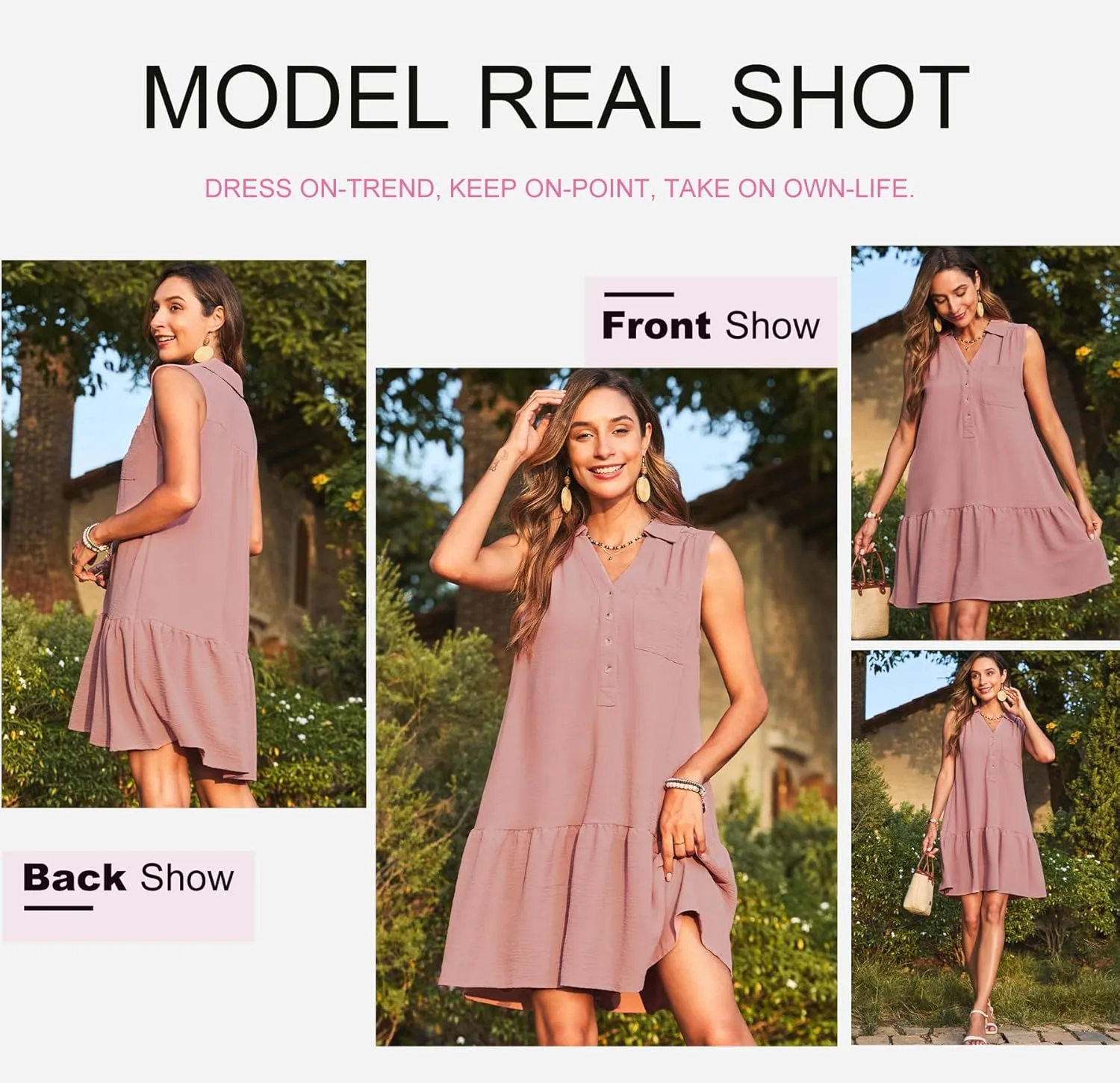 Dokotoo Womens Dresses 2025 Spring Summer V-Neck Button Up Sleeveless Mini Sundress Tank Dresses with Pockets