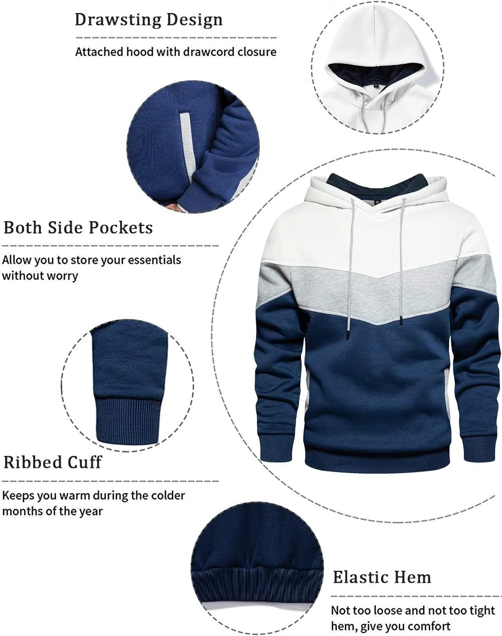 DUOFIER Mens Athletic Hoodies Color Block Hooded Fleece Sweatshirt