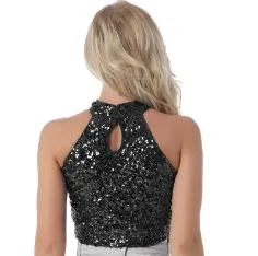 Glitter Sequin High Neck Sleeveless Crop Top