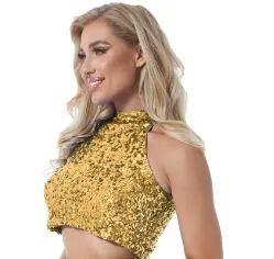 Glitter Sequin High Neck Sleeveless Crop Top