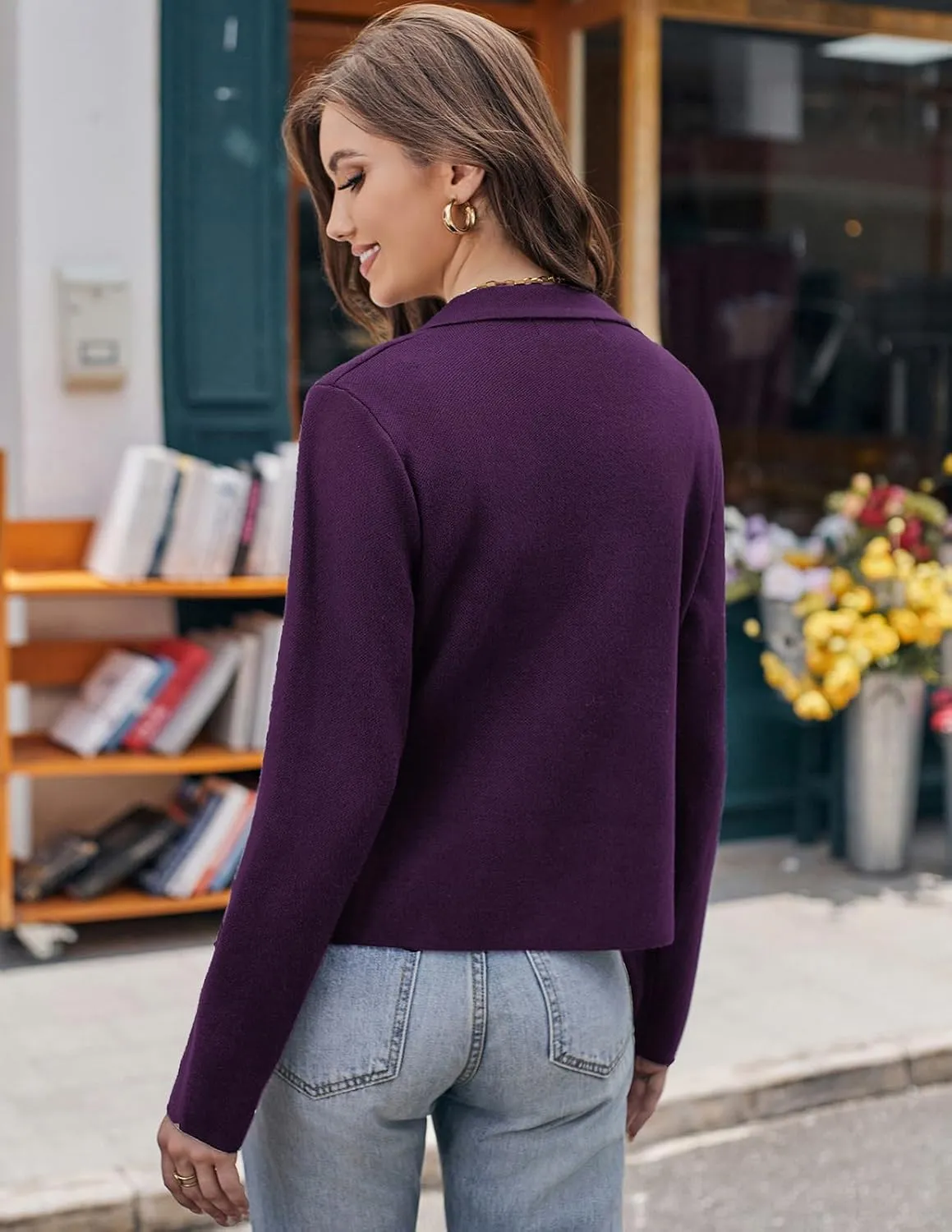 GRACE KARIN Women Sweater Blazer Casual Work Croppped Cardigan Lightweight Button Front Short Knit Blazer Jacket S-XXL