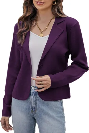 GRACE KARIN Women Sweater Blazer Casual Work Croppped Cardigan Lightweight Button Front Short Knit Blazer Jacket S-XXL