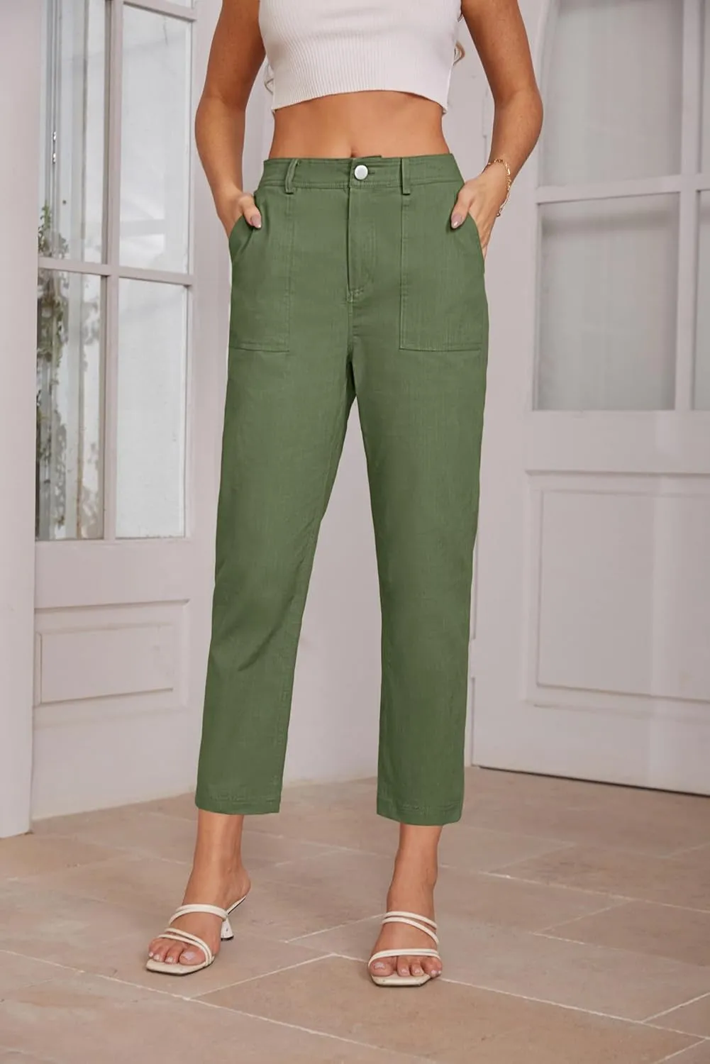 GRACE KARIN Women's 2025 Work Pants Casual High-Waisted Business Tapered Leg Trousers with Pockets