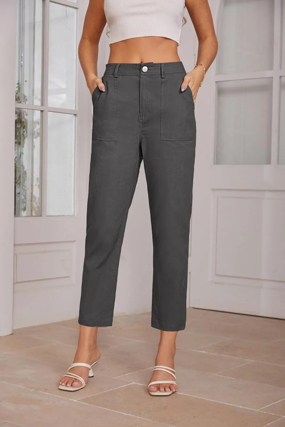 GRACE KARIN Women's 2025 Work Pants Casual High-Waisted Business Tapered Leg Trousers with Pockets