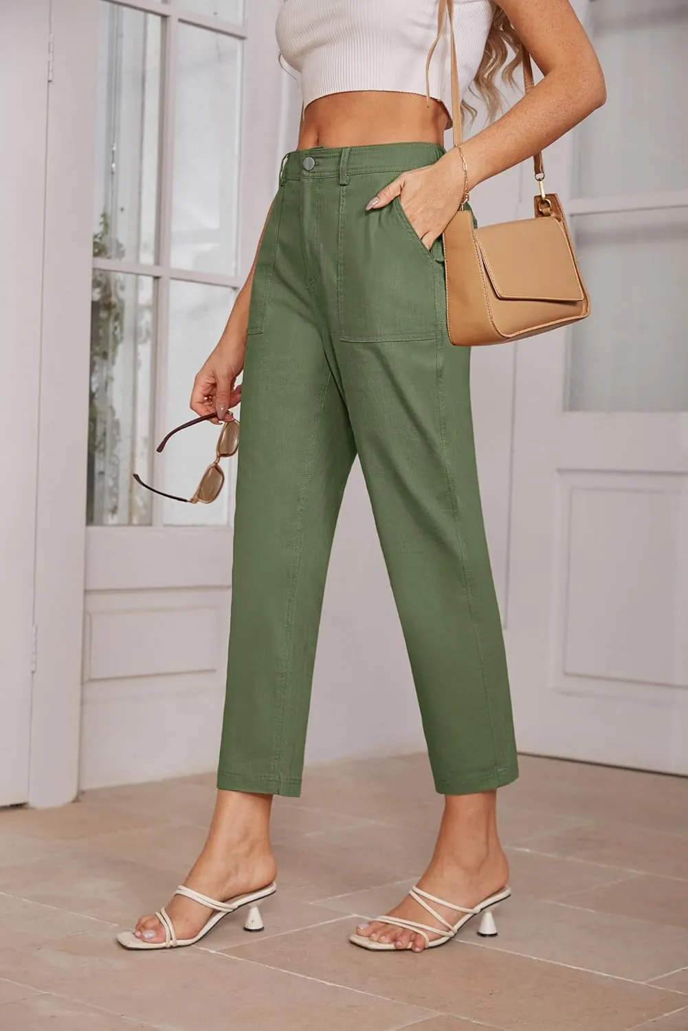 GRACE KARIN Women's 2025 Work Pants Casual High-Waisted Business Tapered Leg Trousers with Pockets