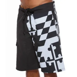 Greyscale Maryland Flag / Board Shorts