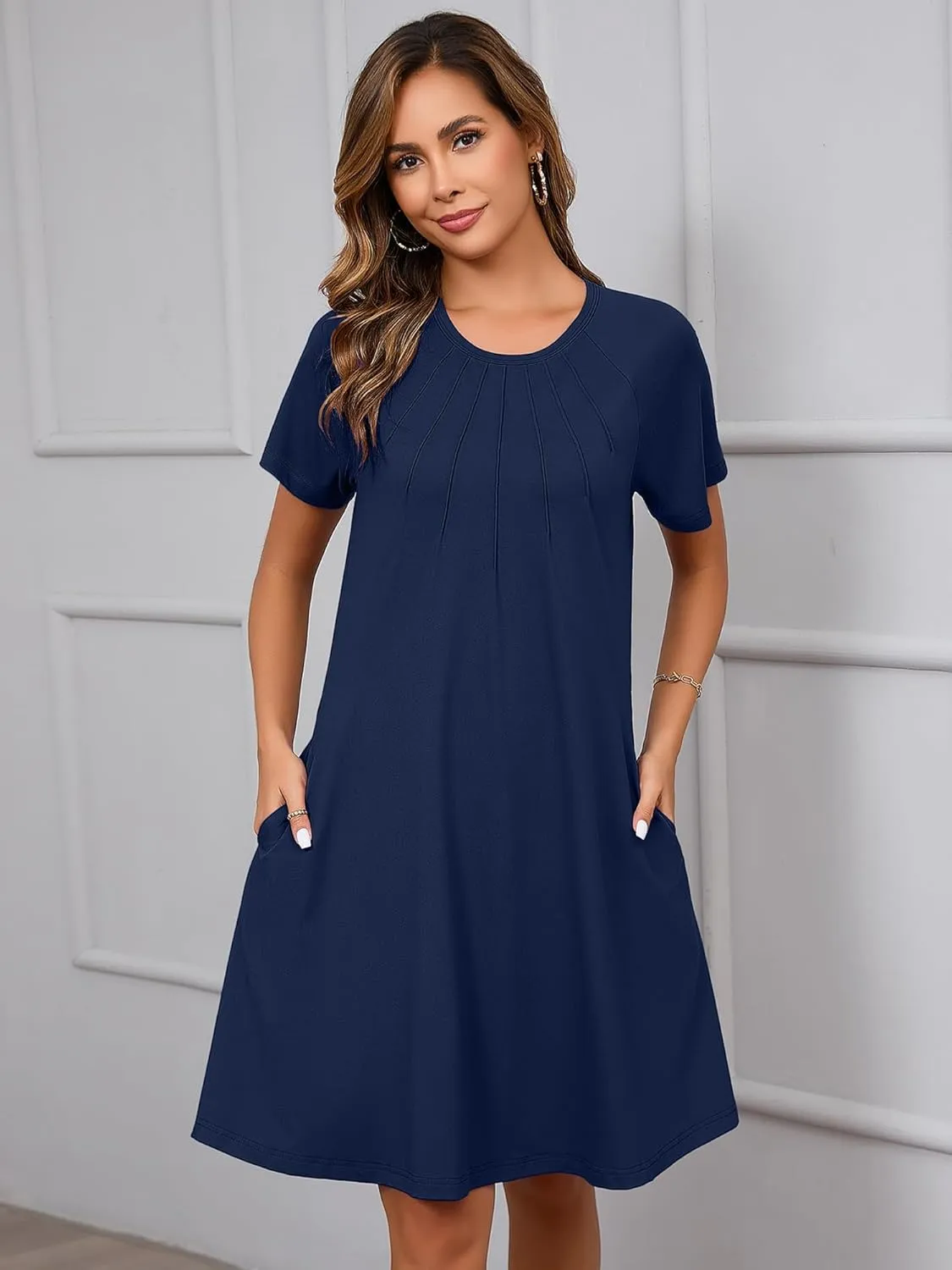 Heymoments Women's Summer Short Sleeve Crew Neck Midi Dresses Casual T-Shirt Sundress with Pockets