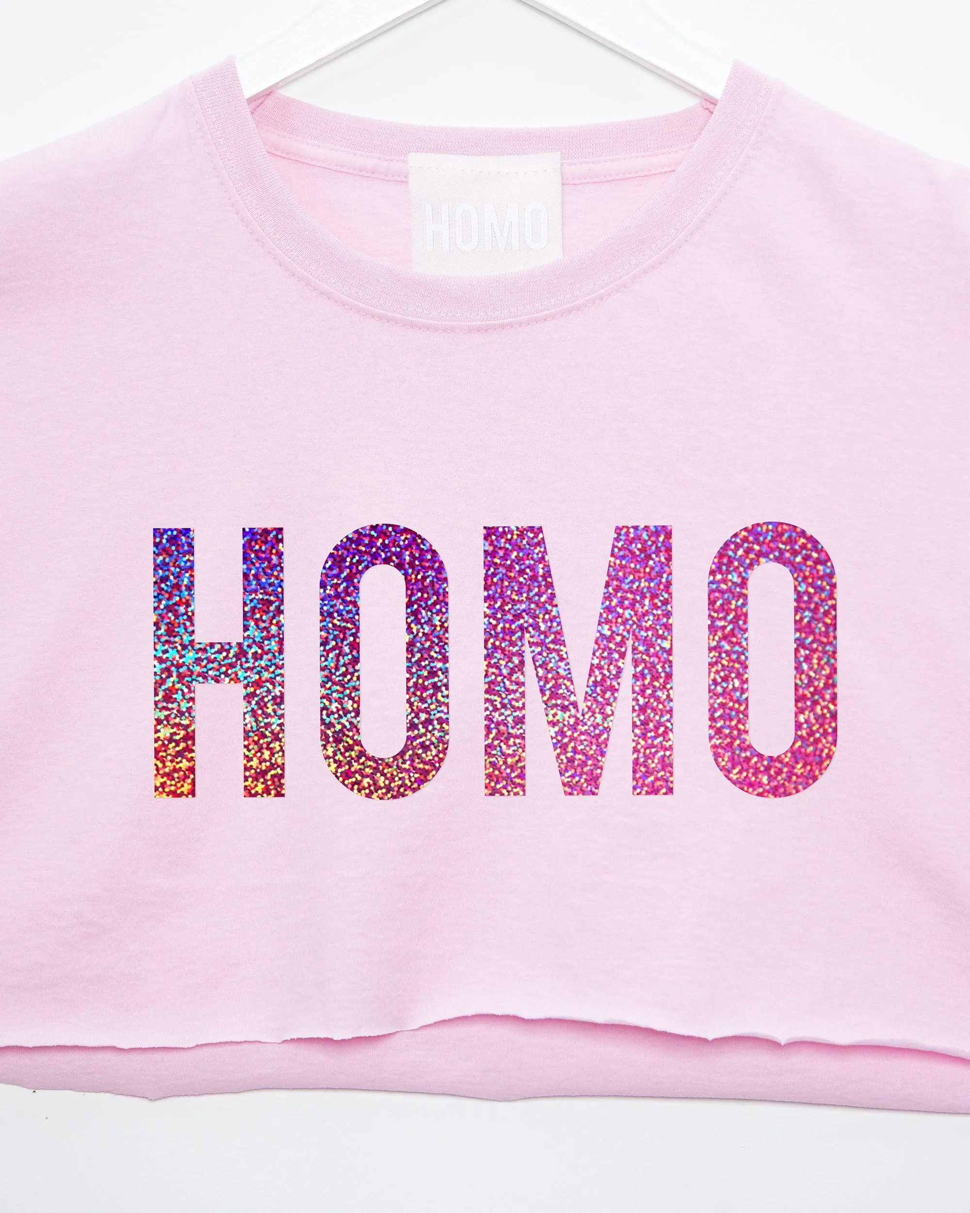 HOMO, pink sparkle on pink - mens crop top.