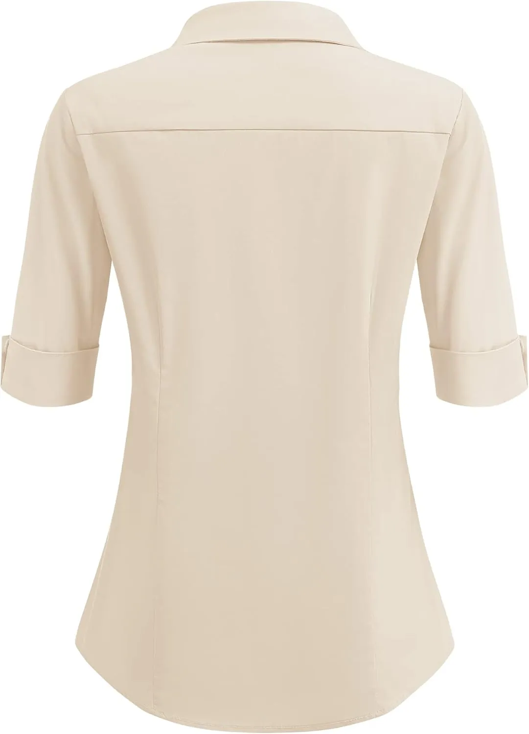 HOTOUCH Women's Basic Button Down Shirts 3/4 Sleeve Stretch Button Up Dress Shirt Slim Fit Waitress Work Shirts