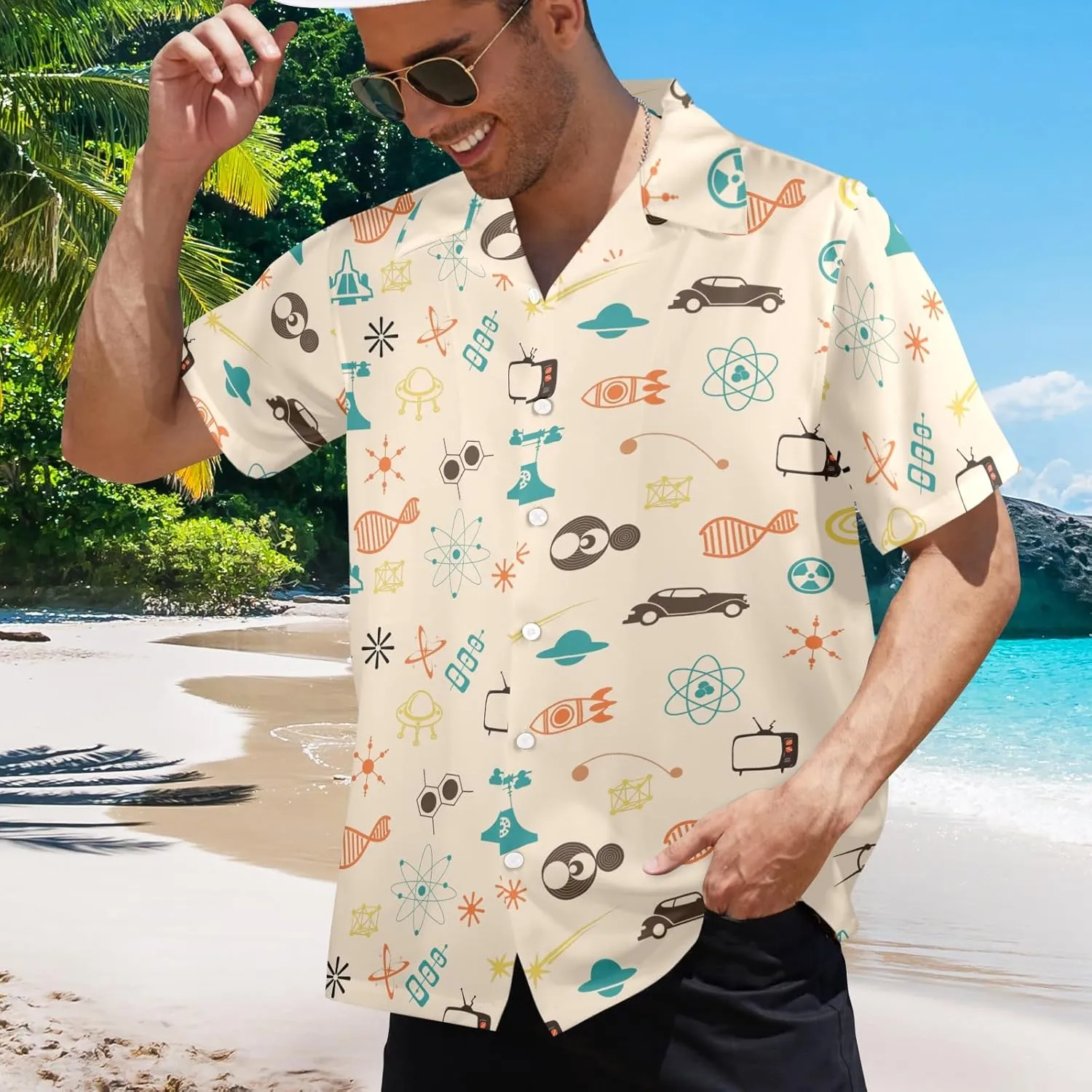HUGLAZY 80s 90s Outfit Hawaiian Shirt for Men Big and Tall Short Sleeve Button Down Shirts Funny Party Outfit