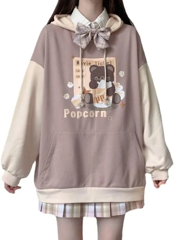 Kawaii Bear Hoodie Womens Y2k Long Sleeve Sweatshirts Aesthetic Anime Hoody Shirts Tops