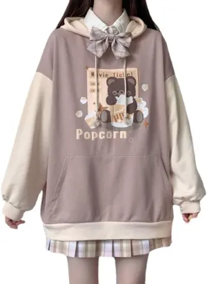 Kawaii Bear Hoodie Womens Y2k Long Sleeve Sweatshirts Aesthetic Anime Hoody Shirts Tops
