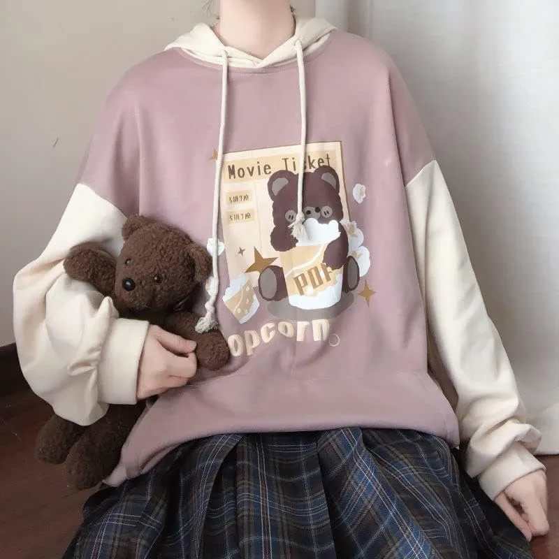 Kawaii Bear Hoodie Womens Y2k Long Sleeve Sweatshirts Aesthetic Anime Hoody Shirts Tops
