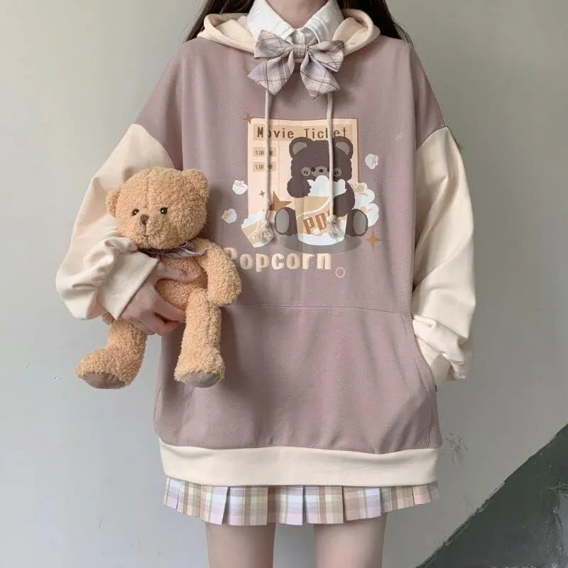 Kawaii Bear Hoodie Womens Y2k Long Sleeve Sweatshirts Aesthetic Anime Hoody Shirts Tops