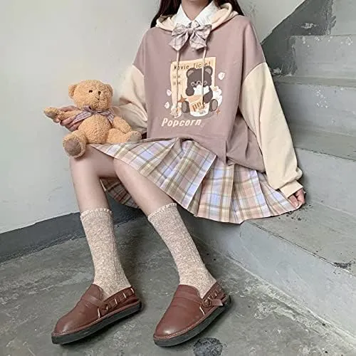 Kawaii Bear Hoodie Womens Y2k Long Sleeve Sweatshirts Aesthetic Anime Hoody Shirts Tops
