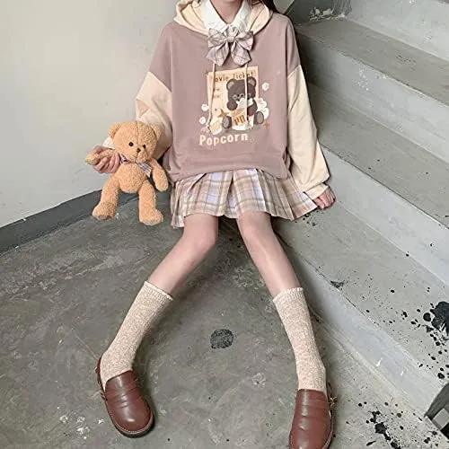 Kawaii Bear Hoodie Womens Y2k Long Sleeve Sweatshirts Aesthetic Anime Hoody Shirts Tops