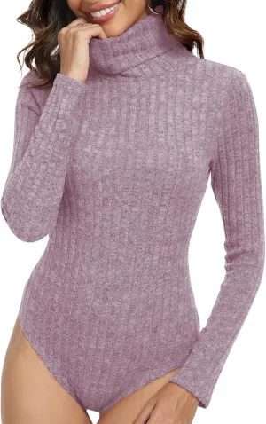 LAOLASI Women's Long Sleeve Bodysuit Ribbed Knit Slim Fit Casual Basic Stretchy Daily Tops Jumpsuit T Shirts