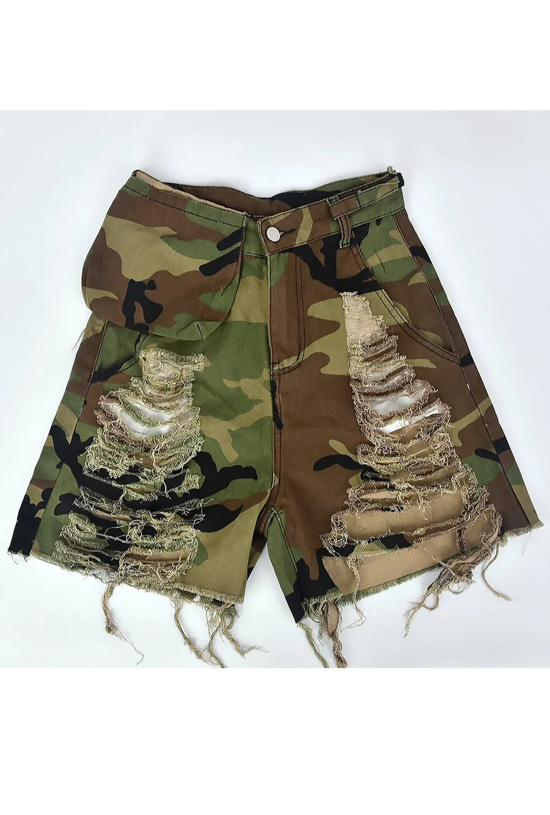 MARIZA - CAMO CARGO TWILL SHORTS