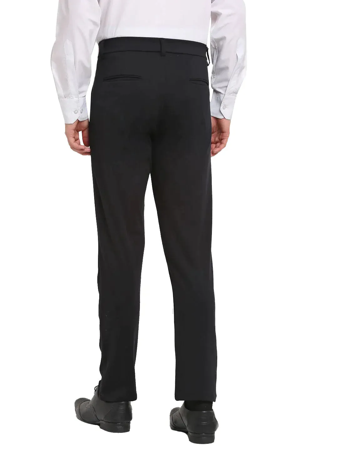 Men'S Black 4-Way Lycra Tapered Fit Trousers