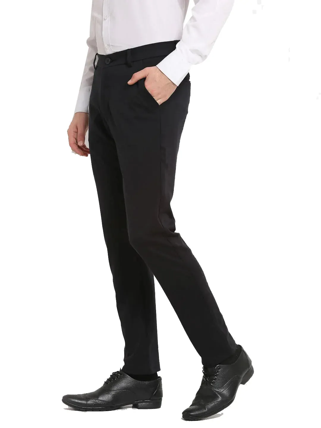 Men'S Black 4-Way Lycra Tapered Fit Trousers