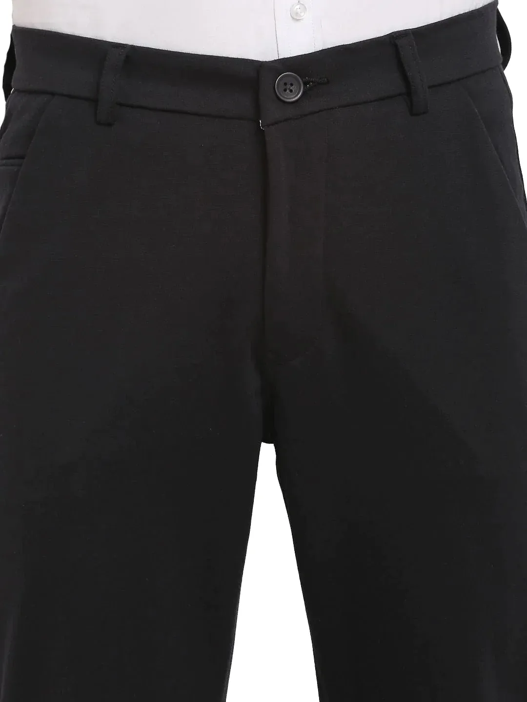 Men'S Black 4-Way Lycra Tapered Fit Trousers