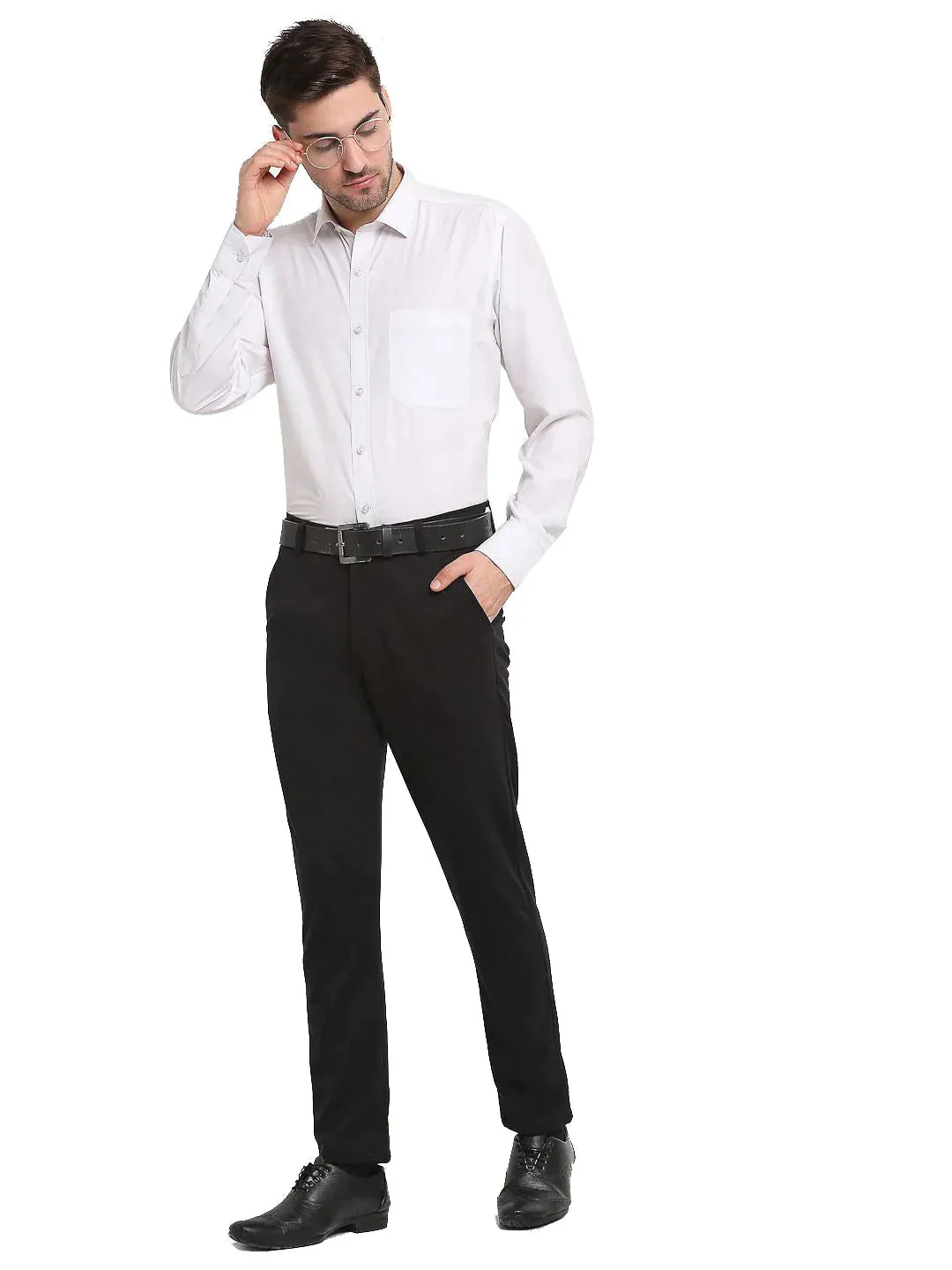 Men'S Black 4-Way Lycra Tapered Fit Trousers