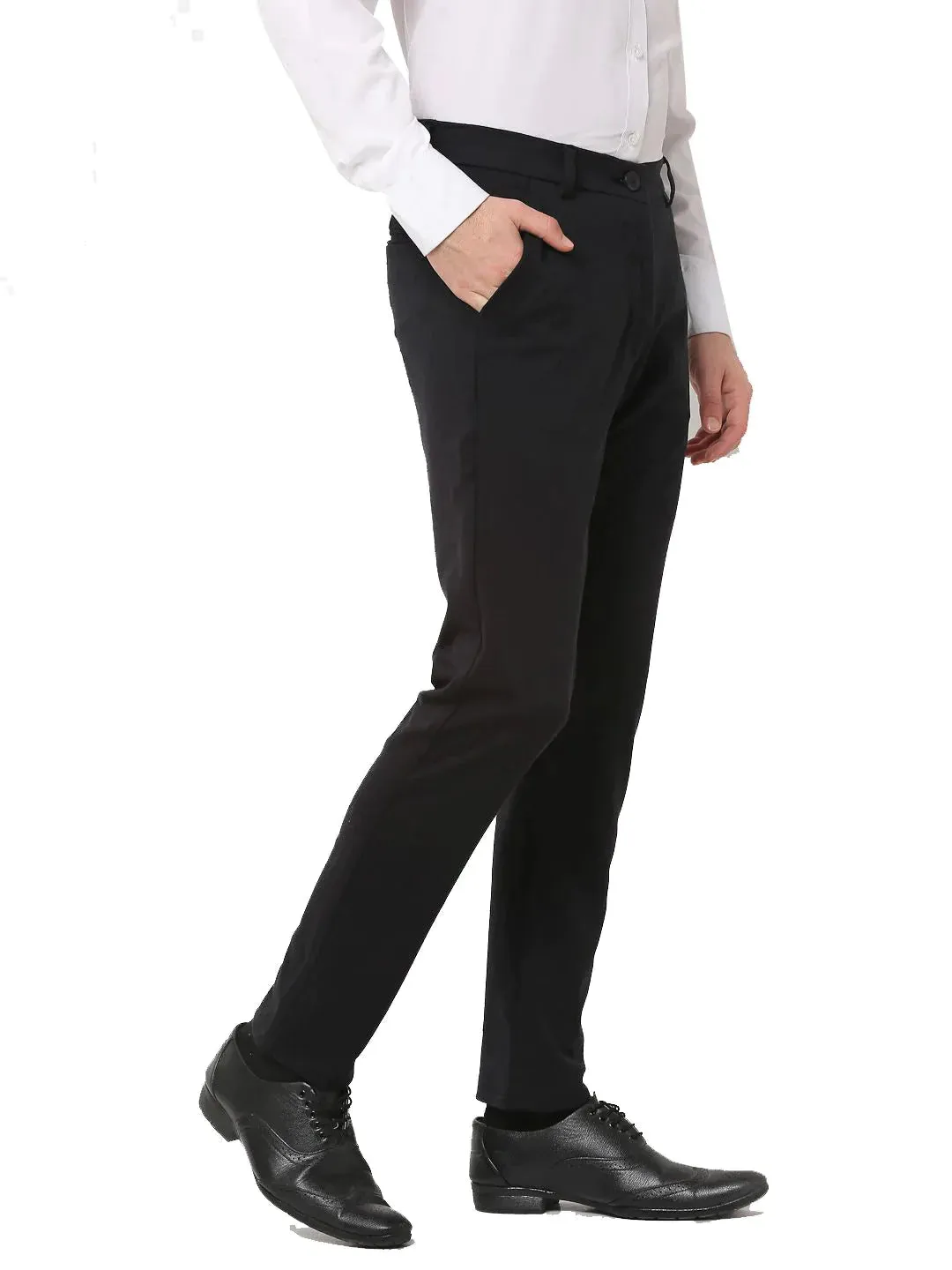 Men'S Black 4-Way Lycra Tapered Fit Trousers