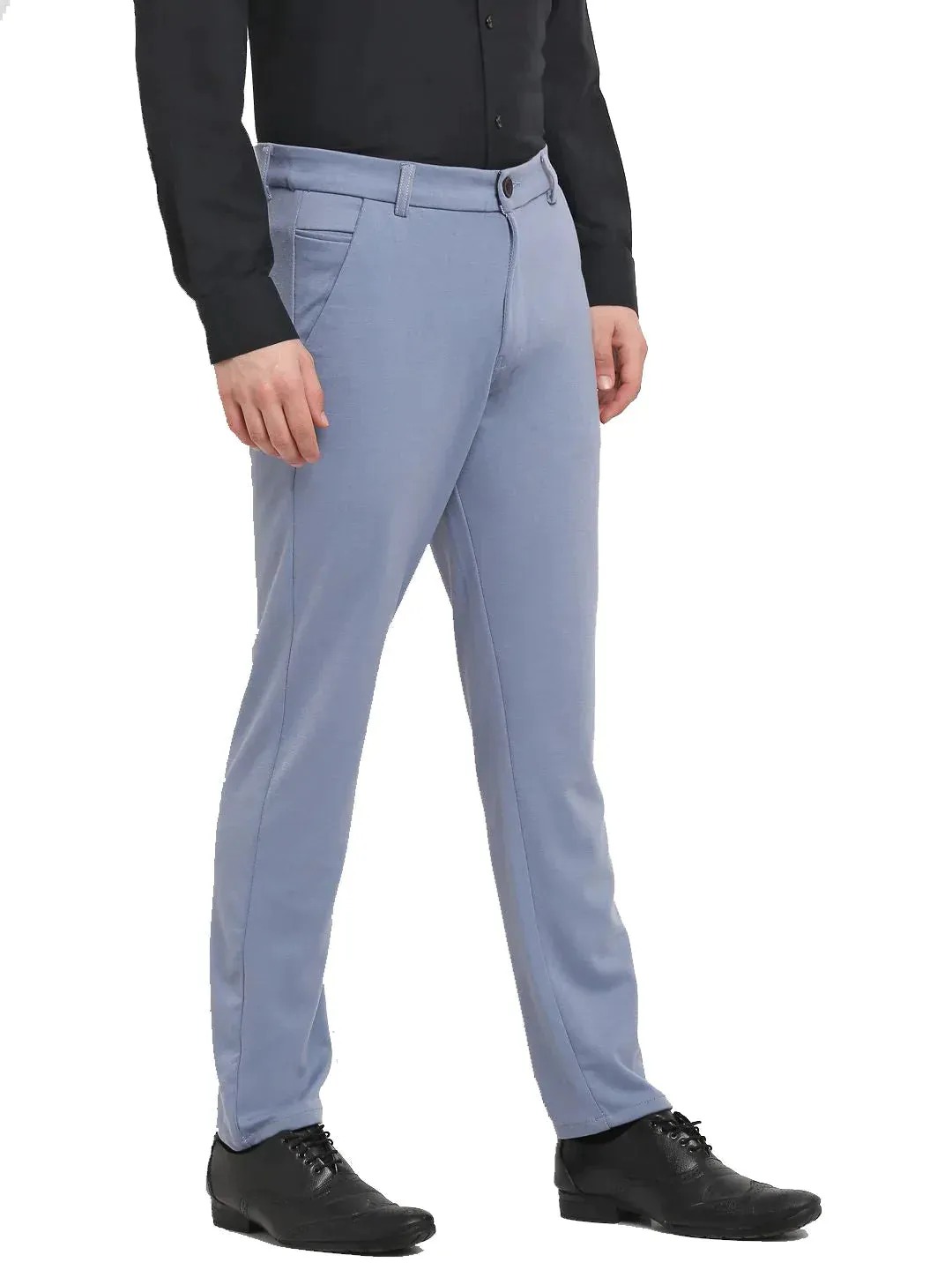 Men'S Grey 4-Way Lycra Tapered Fit Trousers