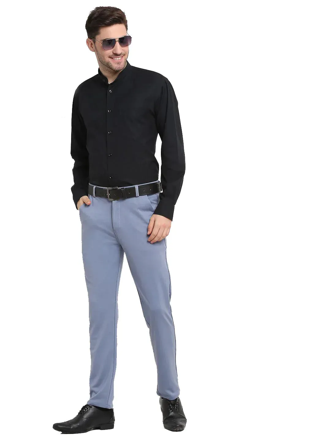 Men'S Grey 4-Way Lycra Tapered Fit Trousers
