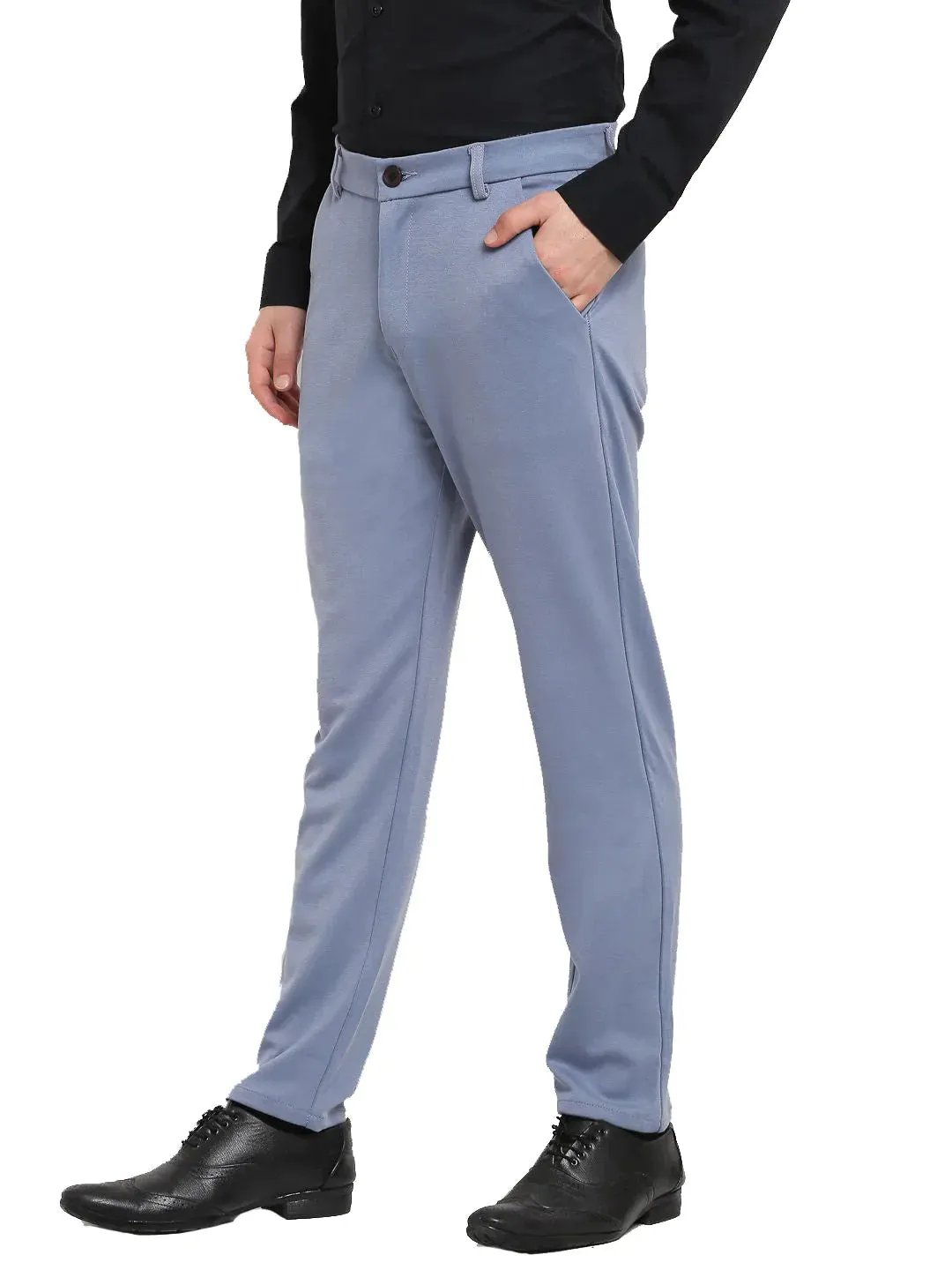 Men'S Grey 4-Way Lycra Tapered Fit Trousers