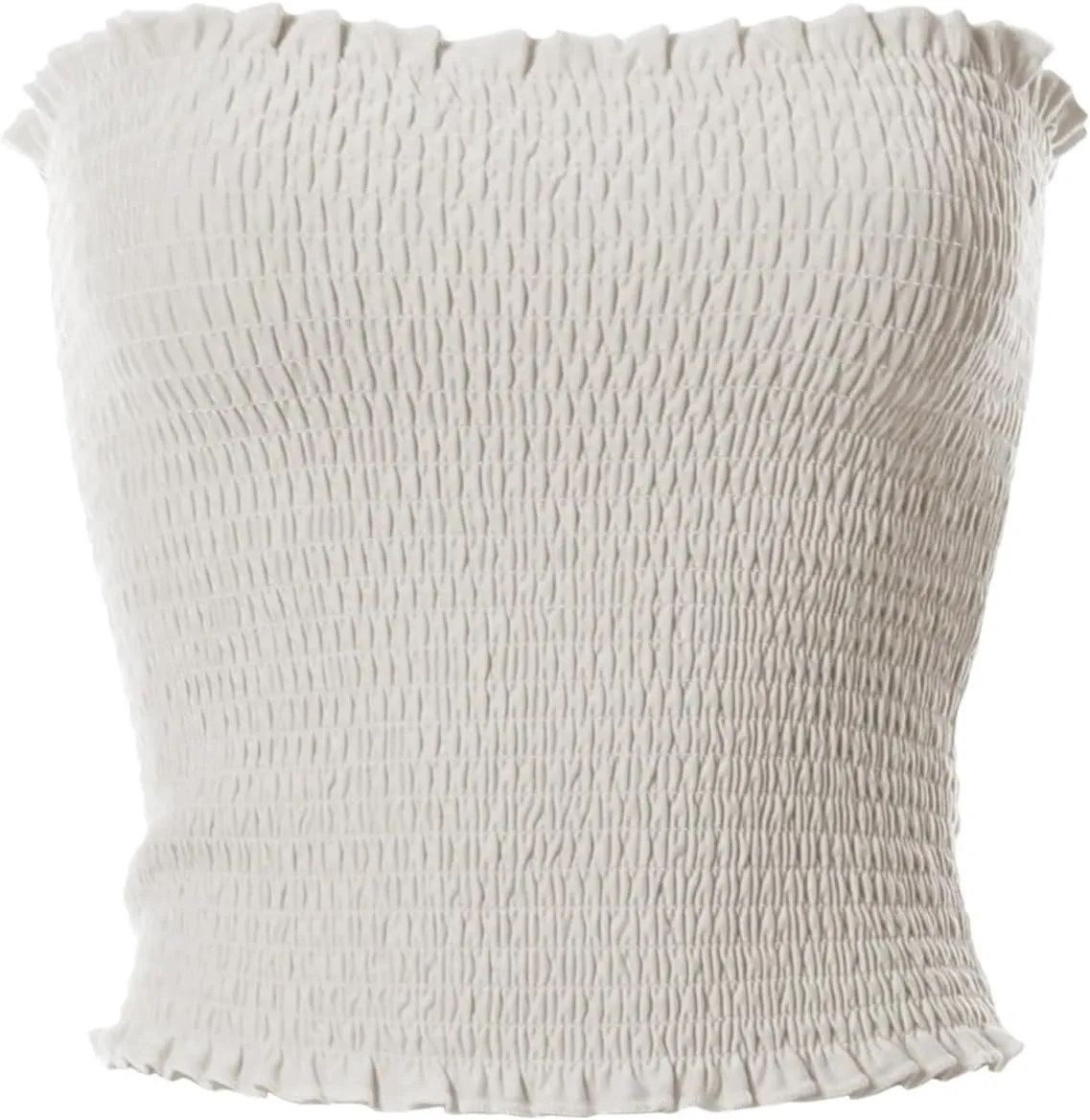 MixMatchy Women's Ruffled Smocking Crop Tube Tops Summer Casual Bandeau Top