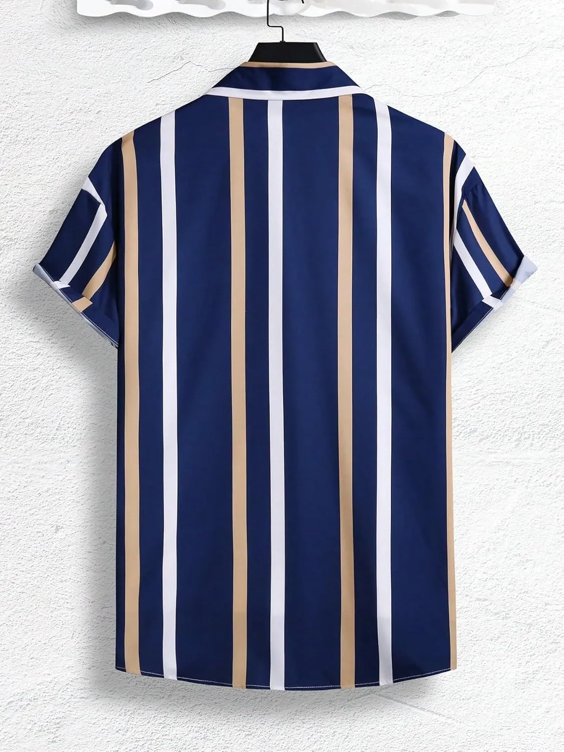 OYOANGLE Men's Color Block Striped Print Short Sleeve Button Up Casual Shirt
