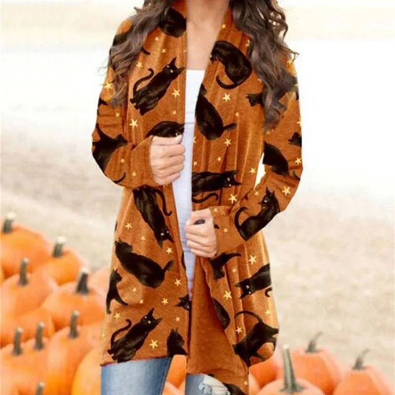 Printed Halloween Long Sleeve Knit Cardigan