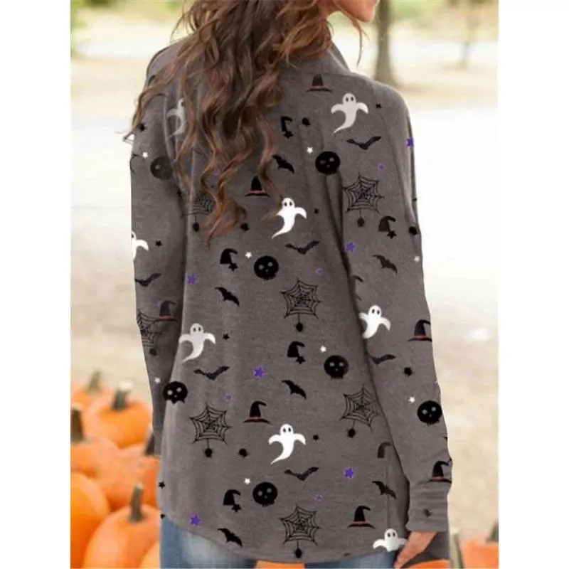 Printed Halloween Long Sleeve Knit Cardigan