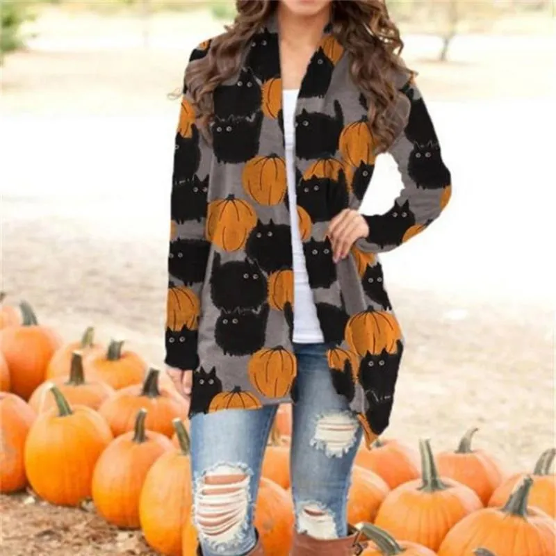 Printed Halloween Long Sleeve Knit Cardigan