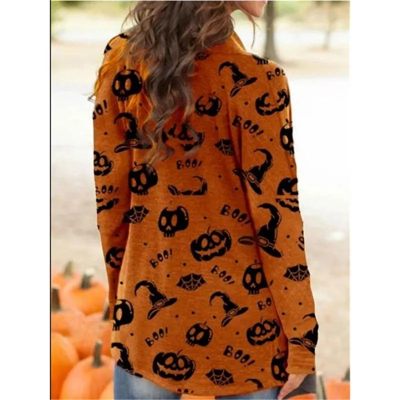 Printed Halloween Long Sleeve Knit Cardigan