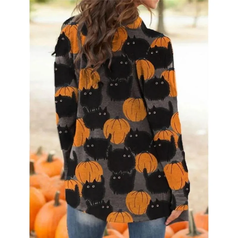 Printed Halloween Long Sleeve Knit Cardigan