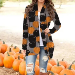 Printed Halloween Long Sleeve Knit Cardigan