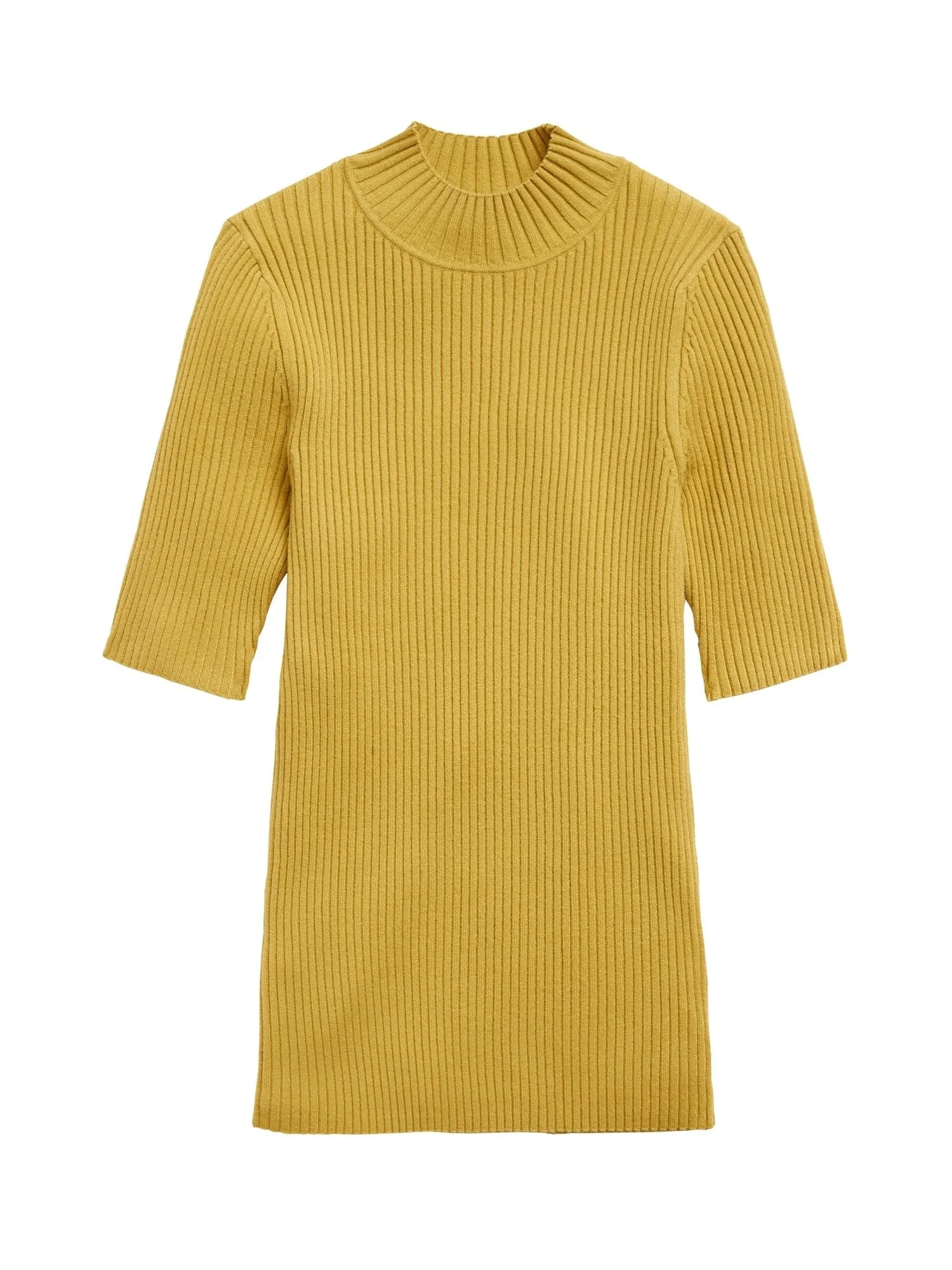Ribbed Mock-Neck Sweater Top in Green Ochre