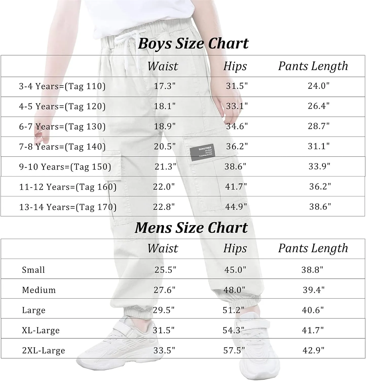 SANGTREE Boy's & Men's Cargo Jogger Pants, 3 Years - Men XXL